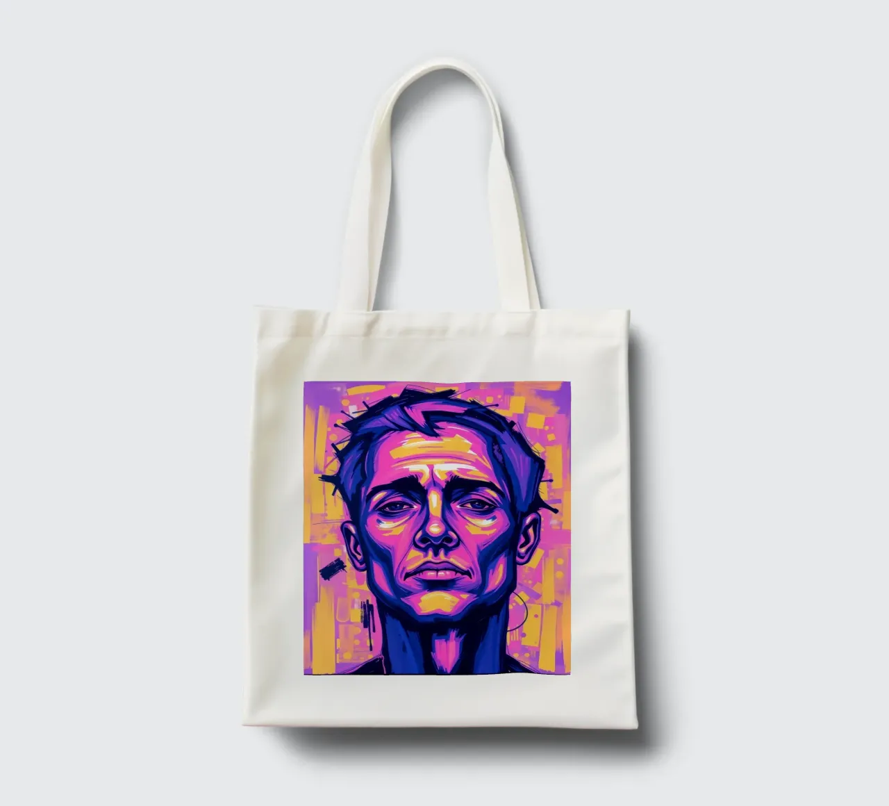 man with colorful background emphasizing artistic expression tote bag by DesignDoodle