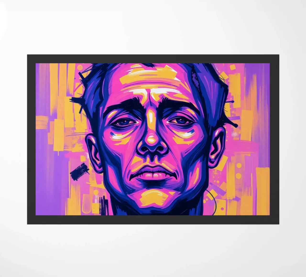 man with colorful background emphasizing artistic expression doormat by DesignDoodle
