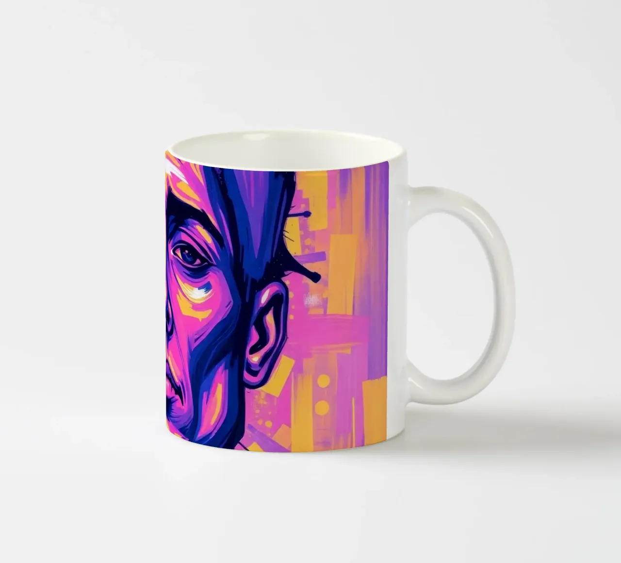 man with colorful background emphasizing artistic expression ceramic mug by DesignDoodle