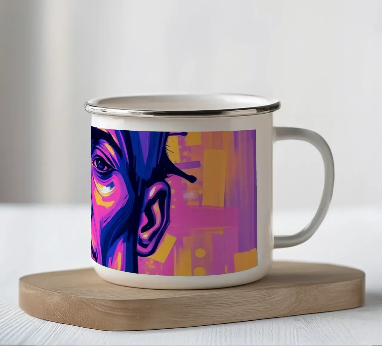 man with colorful background emphasizing artistic expression enamel mug by DesignDoodle