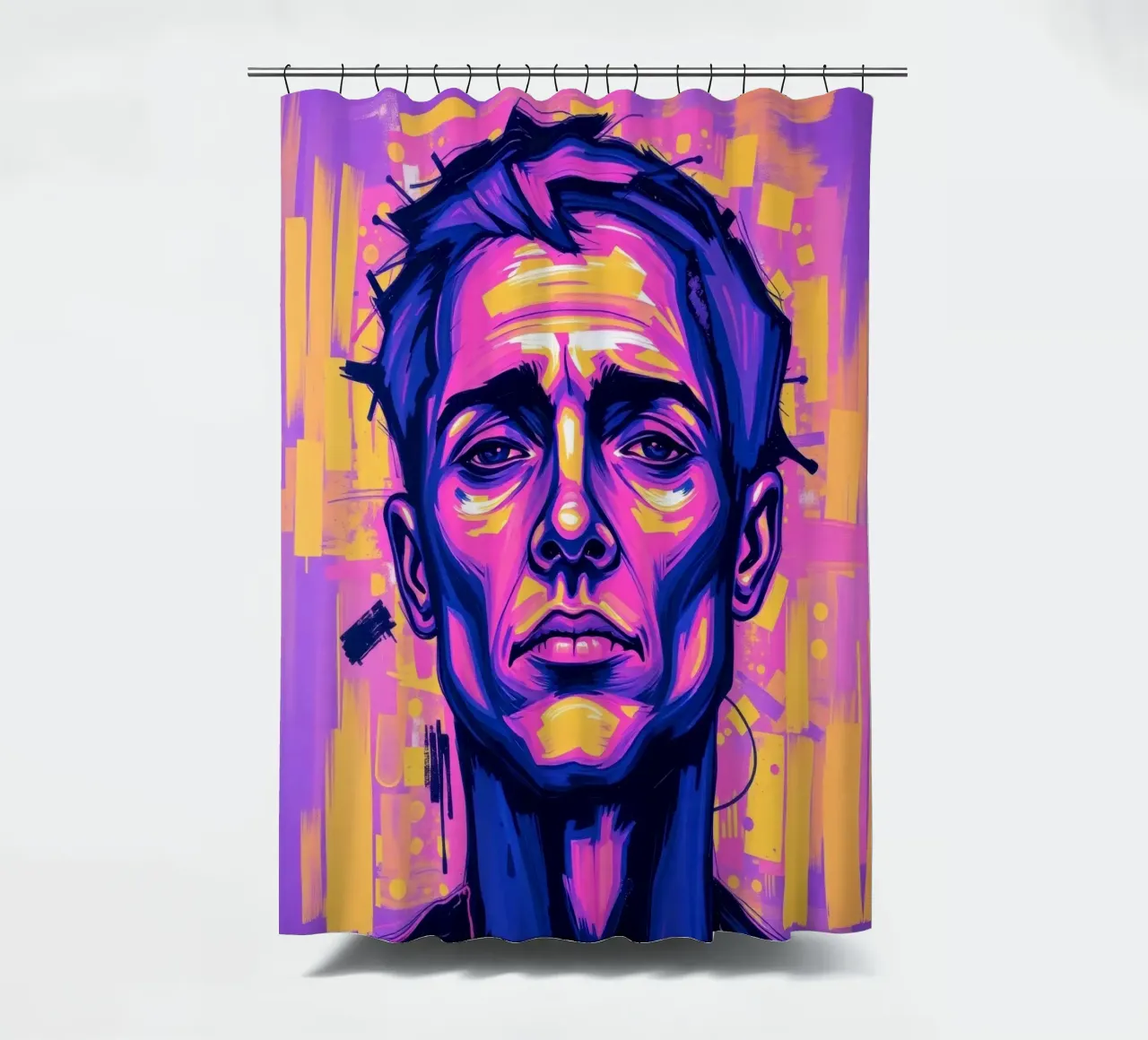 homme sur fond coloré mettant en valeur l'expression artistique rideau de douche de DesignDoodle