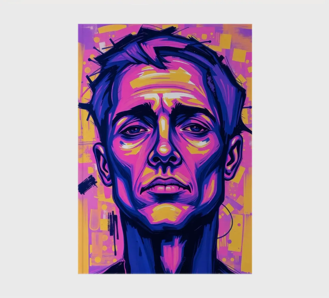 man with colorful background emphasizing artistic expression notebook by DesignDoodle