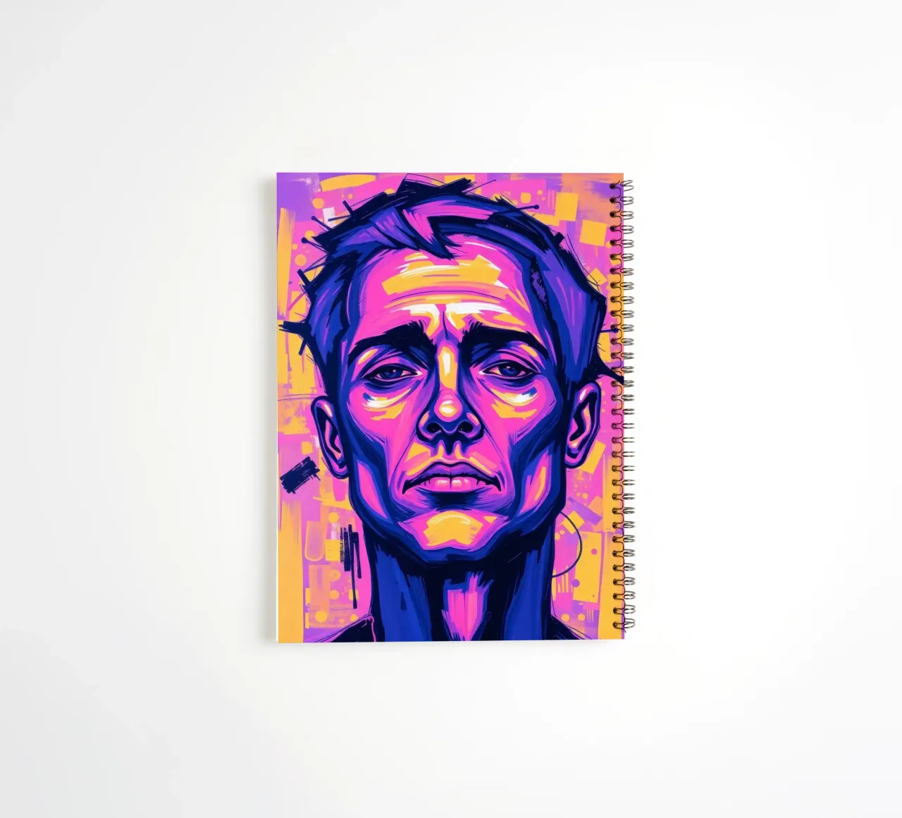 homme sur fond coloré mettant en valeur l'expression artistique carnet à spirale de DesignDoodle