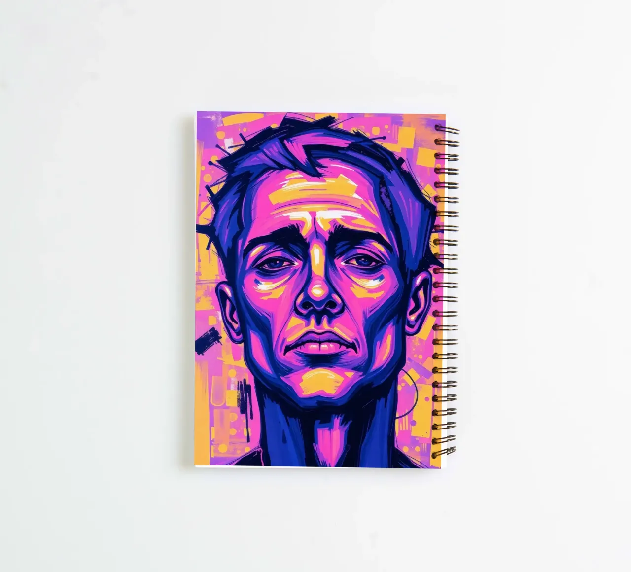 homme sur fond coloré mettant en valeur l'expression artistique carnet à spirale de DesignDoodle