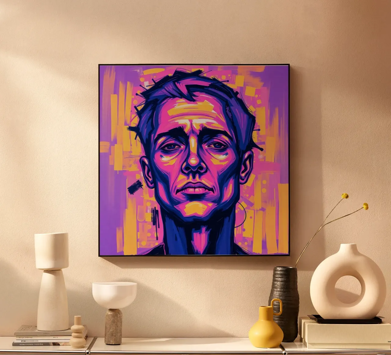 man with colorful background emphasizing artistic expression acrylic glass by DesignDoodle