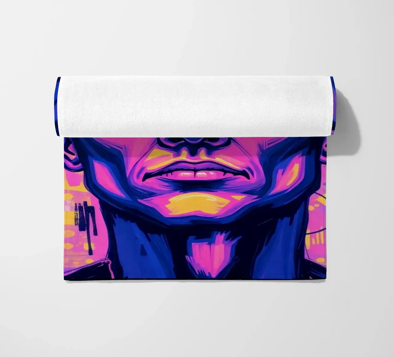 homme sur fond coloré mettant en valeur l'expression artistique serviette de plage de DesignDoodle