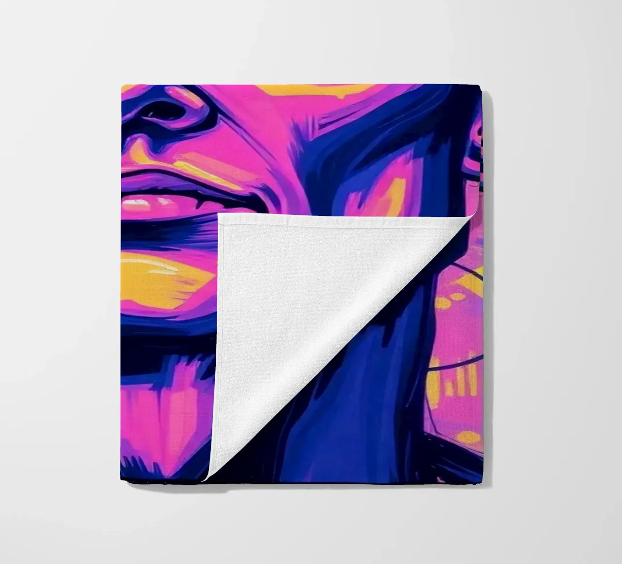 homme sur fond coloré mettant en valeur l'expression artistique serviette de plage de DesignDoodle