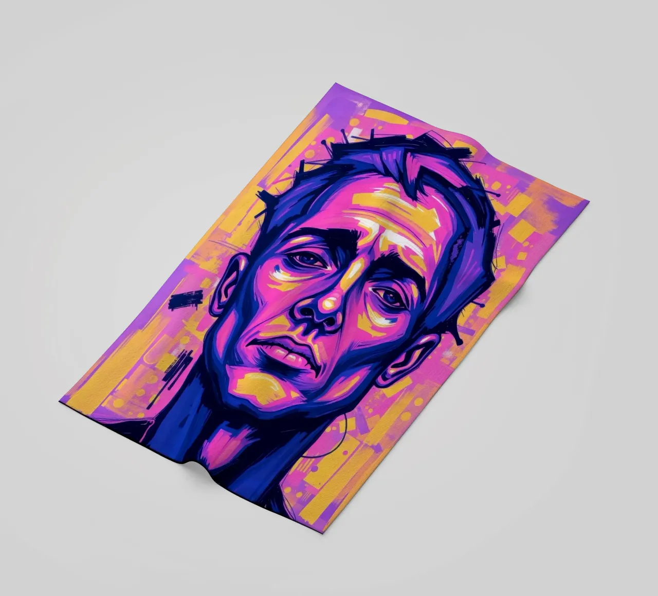 homme sur fond coloré mettant en valeur l'expression artistique serviette de plage de DesignDoodle