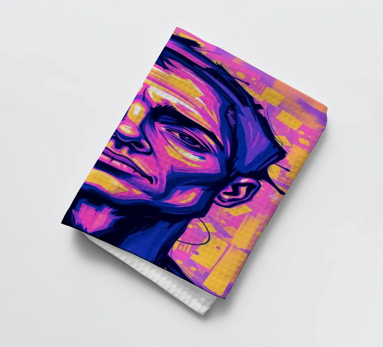 man with colorful background emphasizing artistic expression tea towel by DesignDoodle