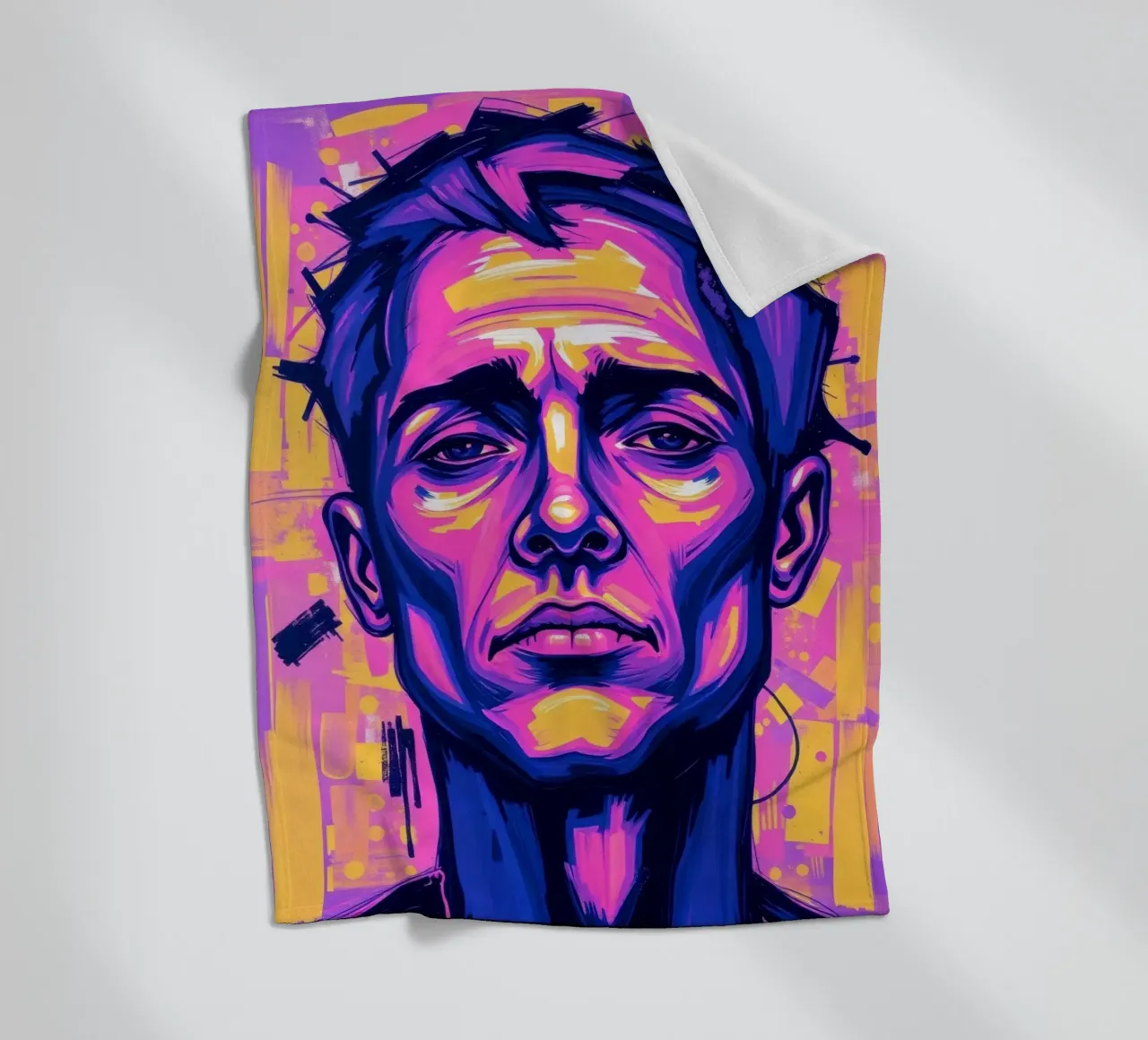 homme sur fond coloré mettant en valeur l'expression artistique plaid polaire de DesignDoodle