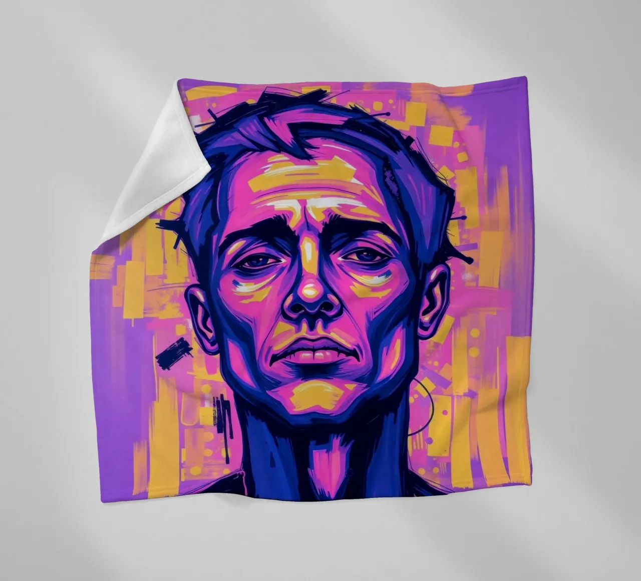 homme sur fond coloré mettant en valeur l'expression artistique plaid polaire de DesignDoodle