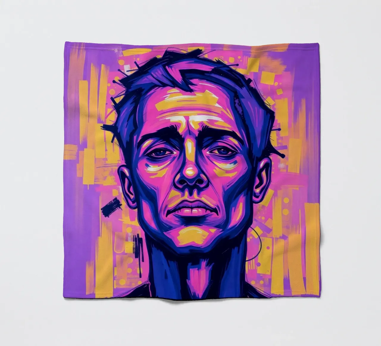 man with colorful background emphasizing artistic expression fleece blanket by DesignDoodle