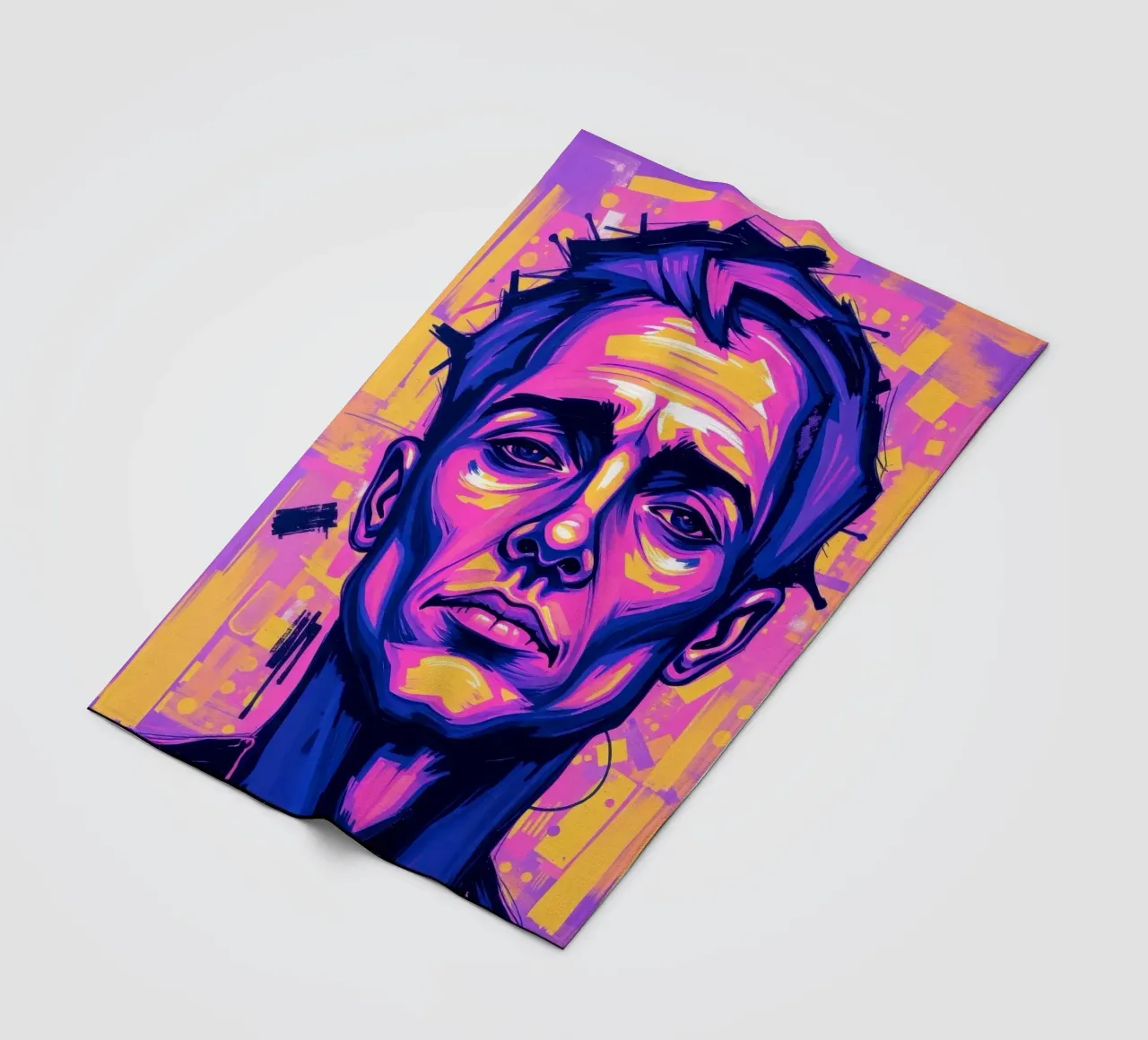 homme sur fond coloré mettant en valeur l'expression artistique plaid polaire de DesignDoodle