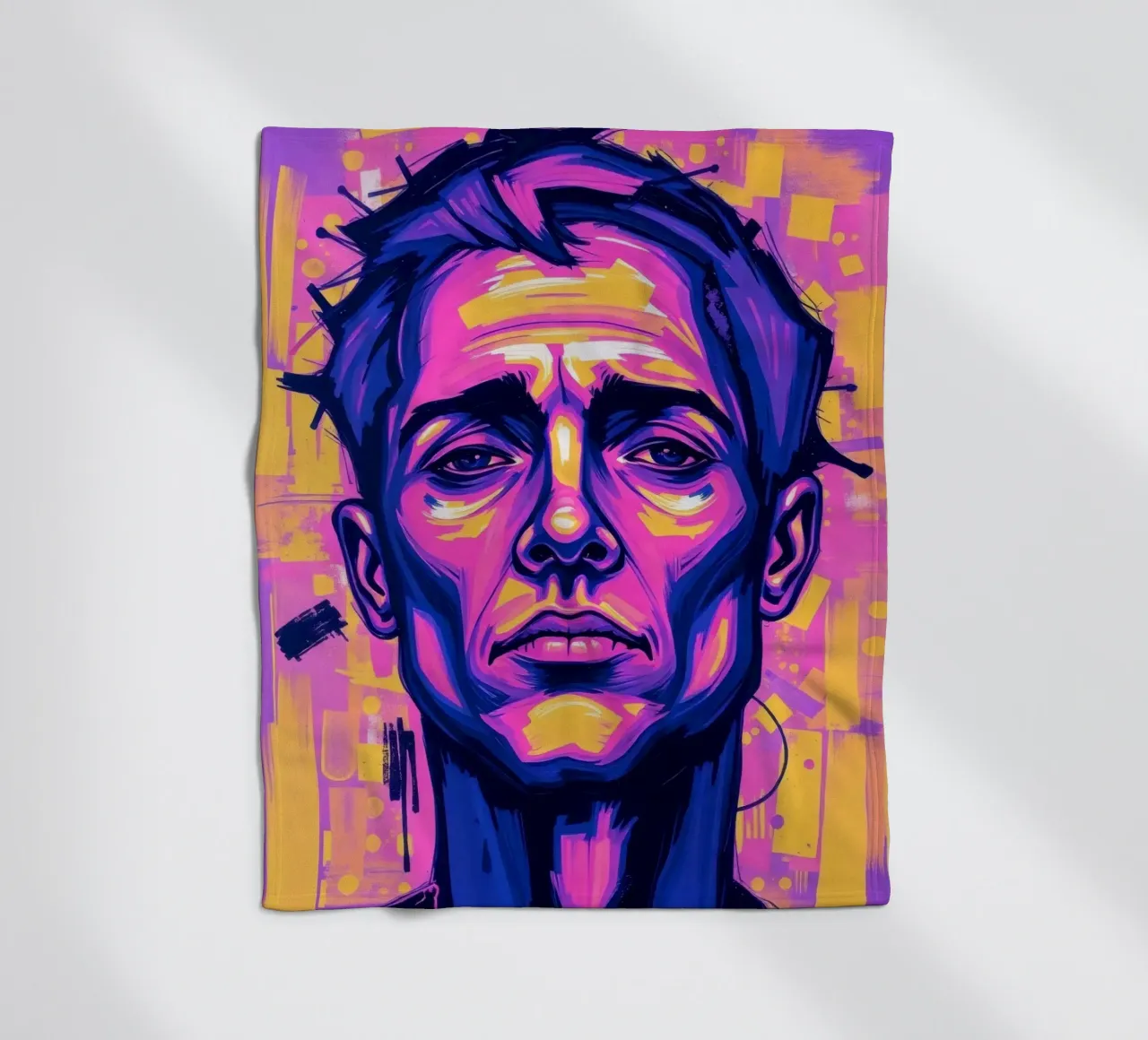 homme sur fond coloré mettant en valeur l'expression artistique plaid polaire de DesignDoodle
