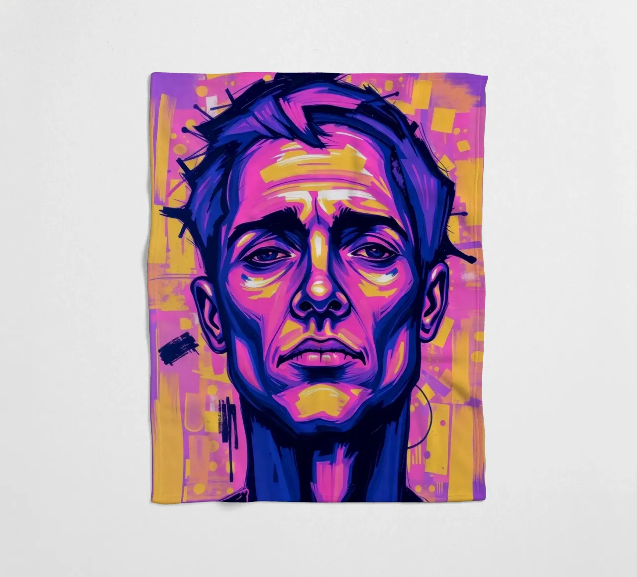 homme sur fond coloré mettant en valeur l'expression artistique plaid polaire de DesignDoodle