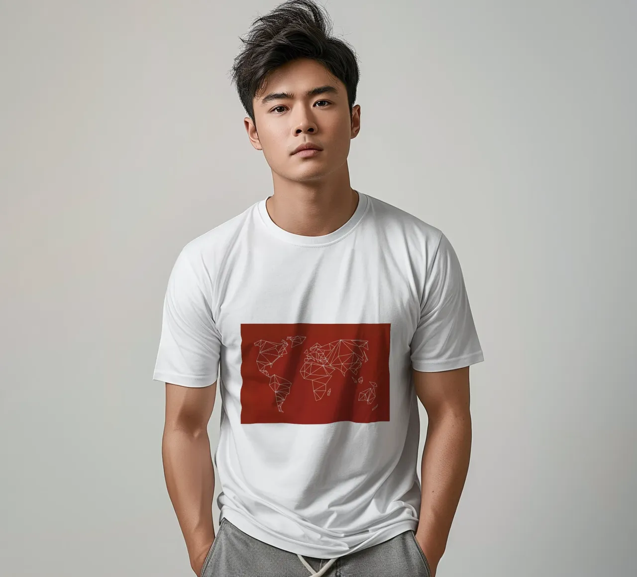 Geometrical World Map - Earthy Red Terracotta t-shirt da Studio Nahili