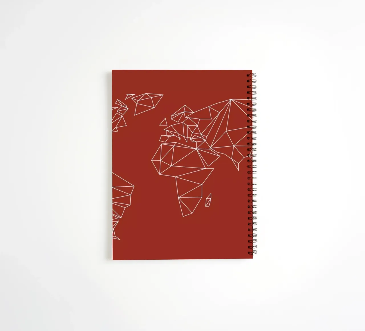 Geometrical World Map - Earthy Red Terracotta spiral notebook by Studio Nahili