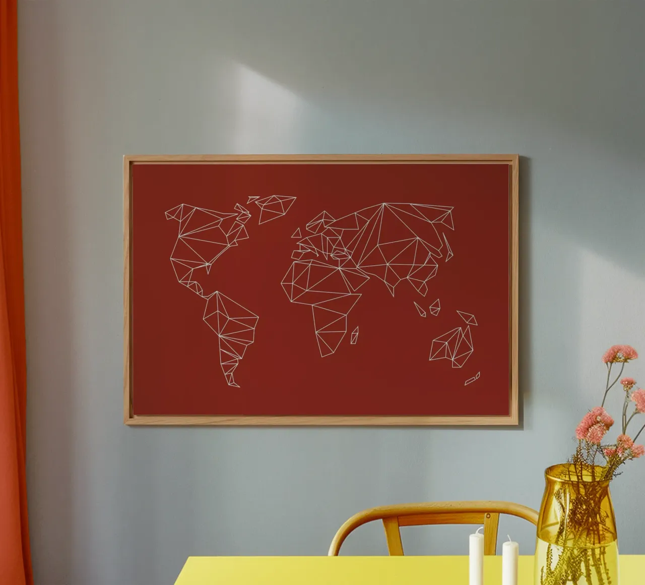 Geometrical World Map - Earthy Red Terracotta forex plate by Studio Nahili