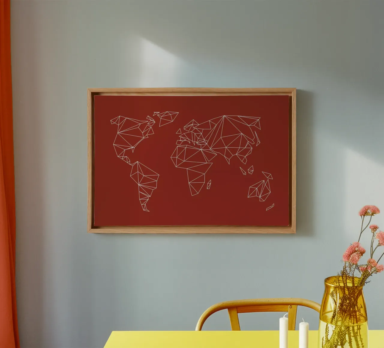 Geometrical World Map - Earthy Red Terracotta canvas by Studio Nahili