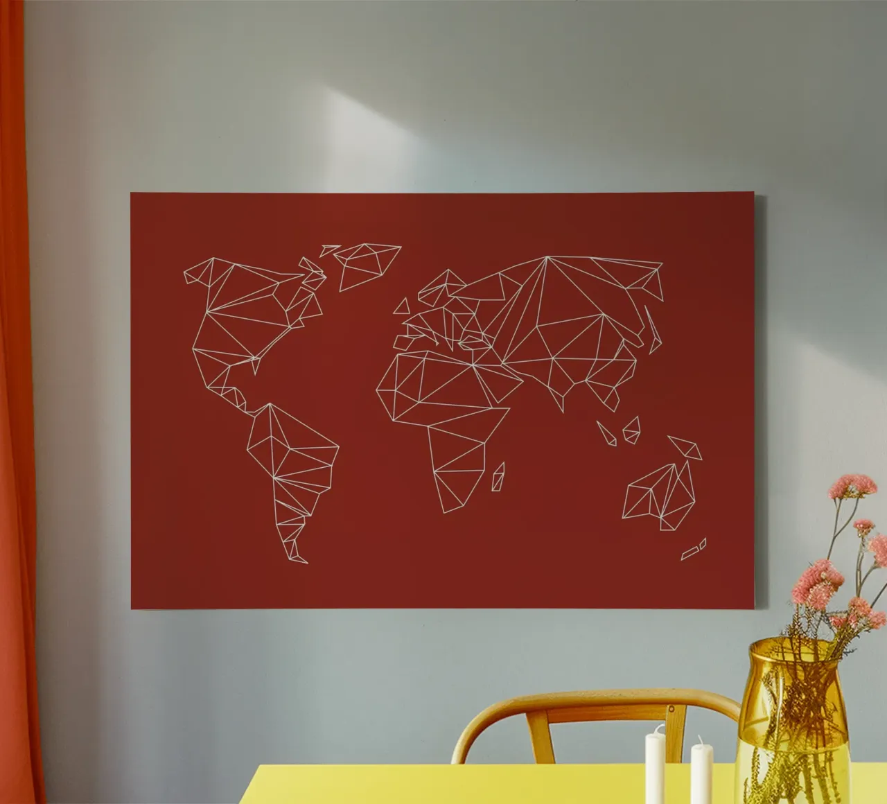 Geometrical World Map - Earthy Red Terracotta canvas by Studio Nahili