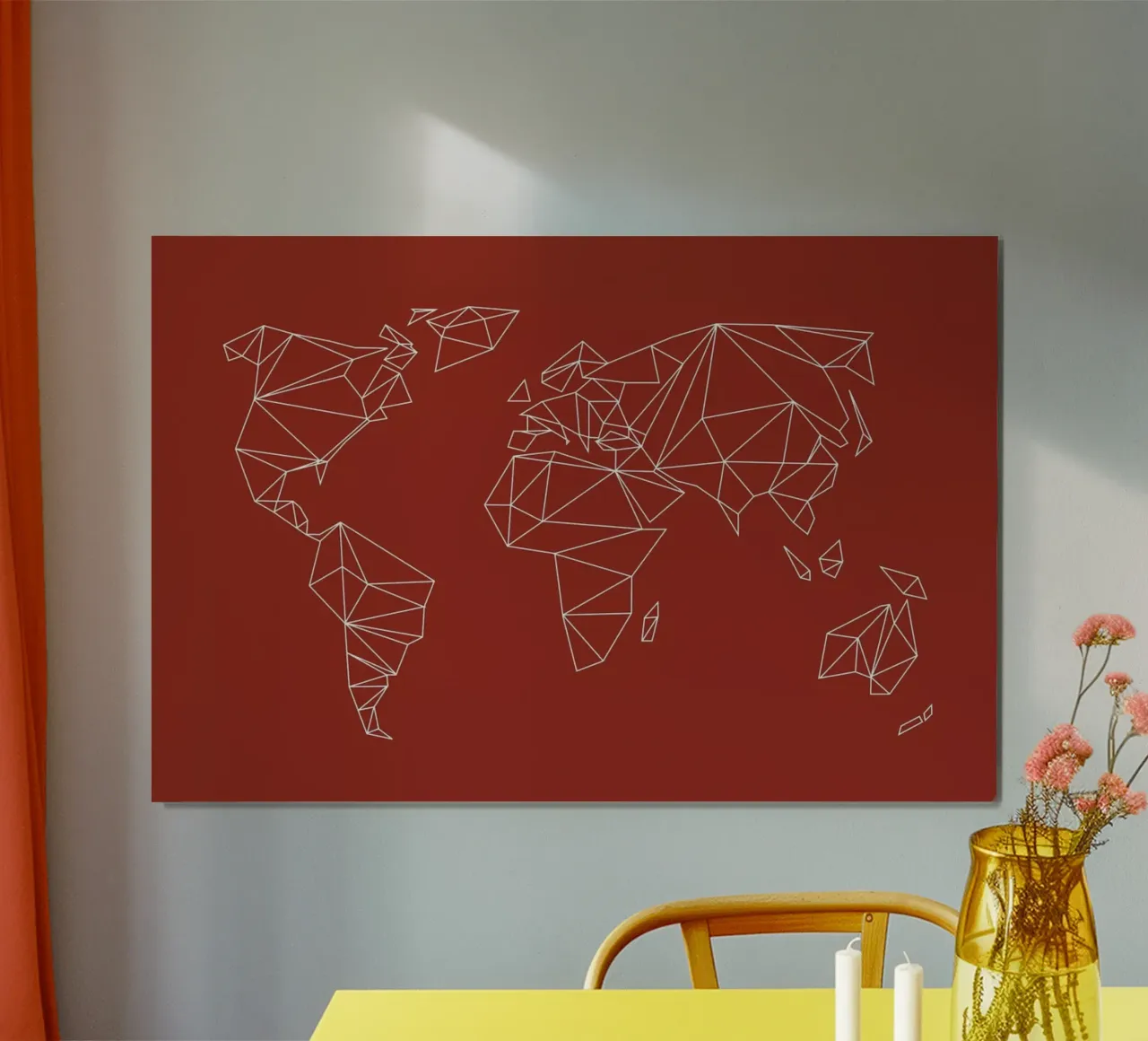 Geometrical World Map - Earthy Red Terracotta carta hahnemühle da Studio Nahili