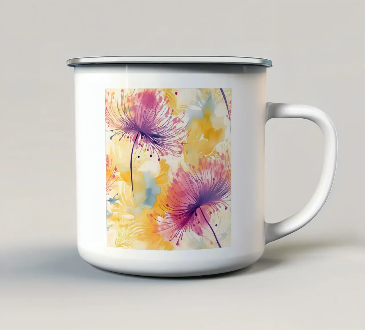 Denti di leone floreali Pinky tazza in smalto da Botanical Pattern House