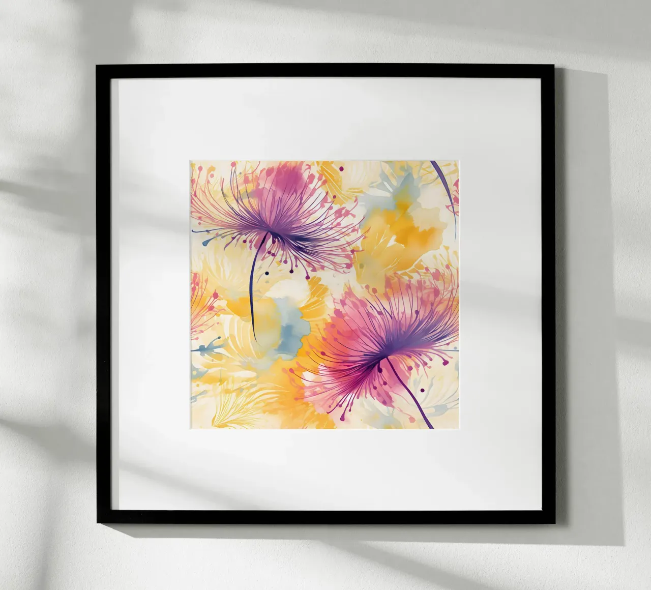 Denti di leone floreali Pinky poster con telaio in alluminio da Botanical Pattern House