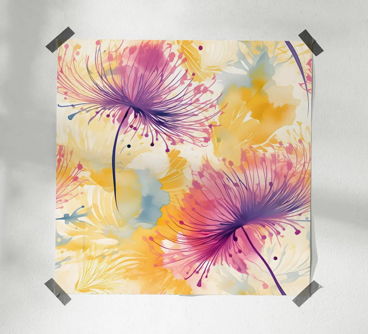 Denti di leone floreali Pinky poster con telaio in alluminio da Botanical Pattern House