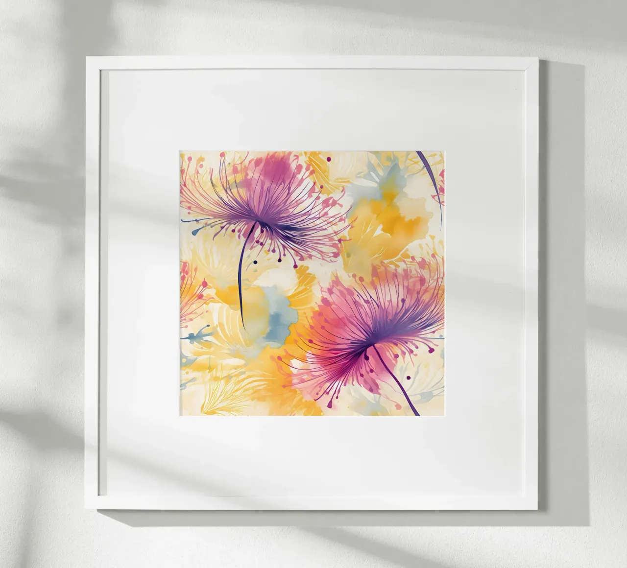 Denti di leone floreali Pinky poster con telaio in alluminio da Botanical Pattern House