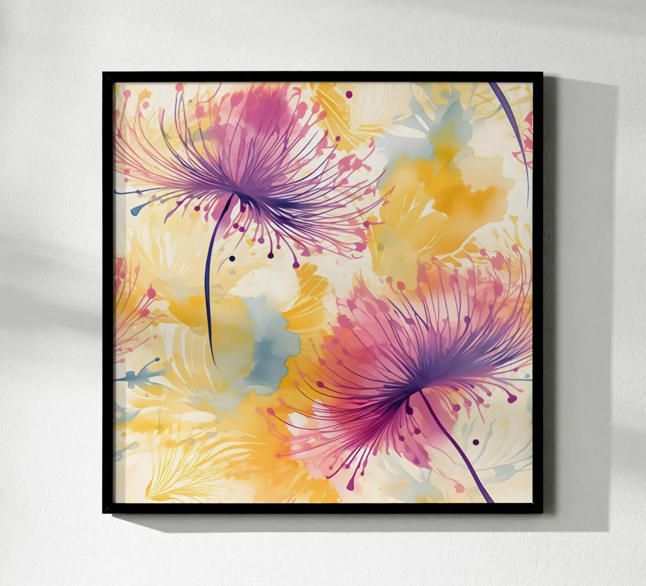 Denti di leone floreali Pinky poster con telaio in alluminio da Botanical Pattern House