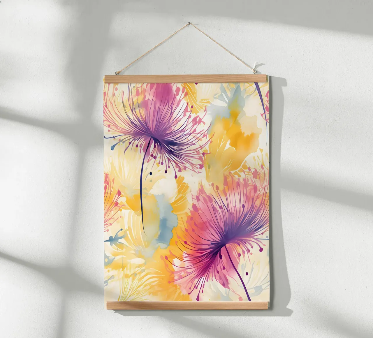 Denti di leone floreali Pinky poster con telaio in alluminio da Botanical Pattern House