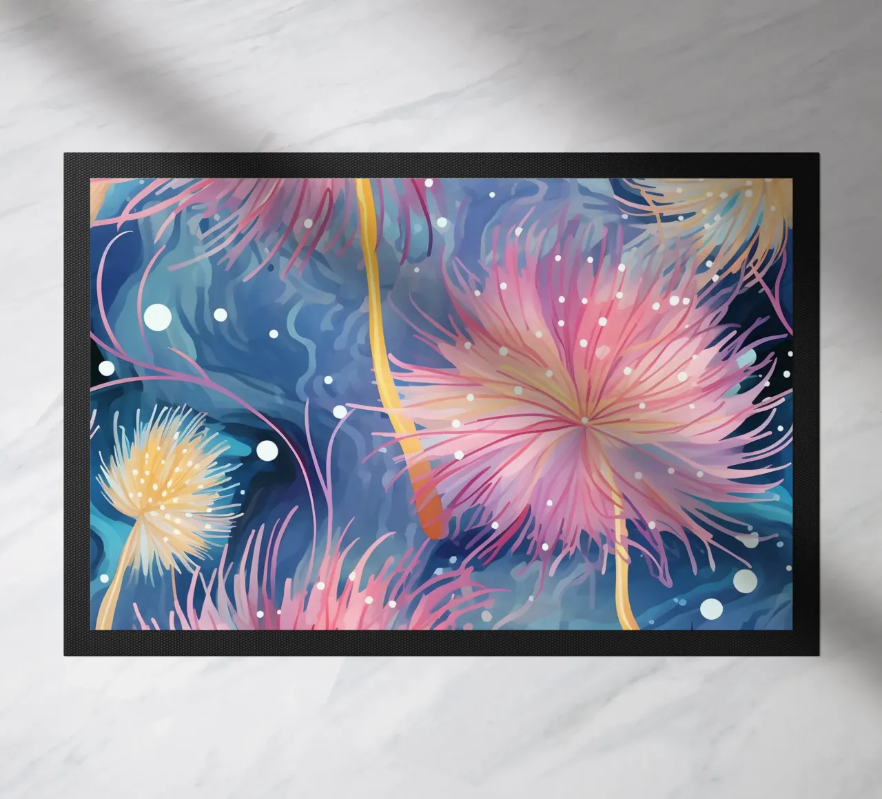 Pinky Floral Dandelions doormat by Botanical Pattern House