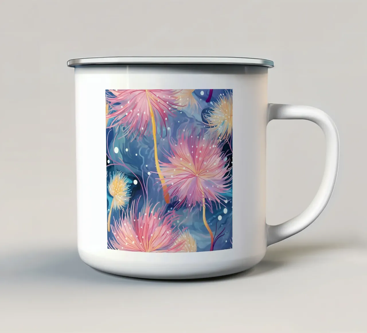 Denti di leone floreali Pinky tazza in smalto da Botanical Pattern House