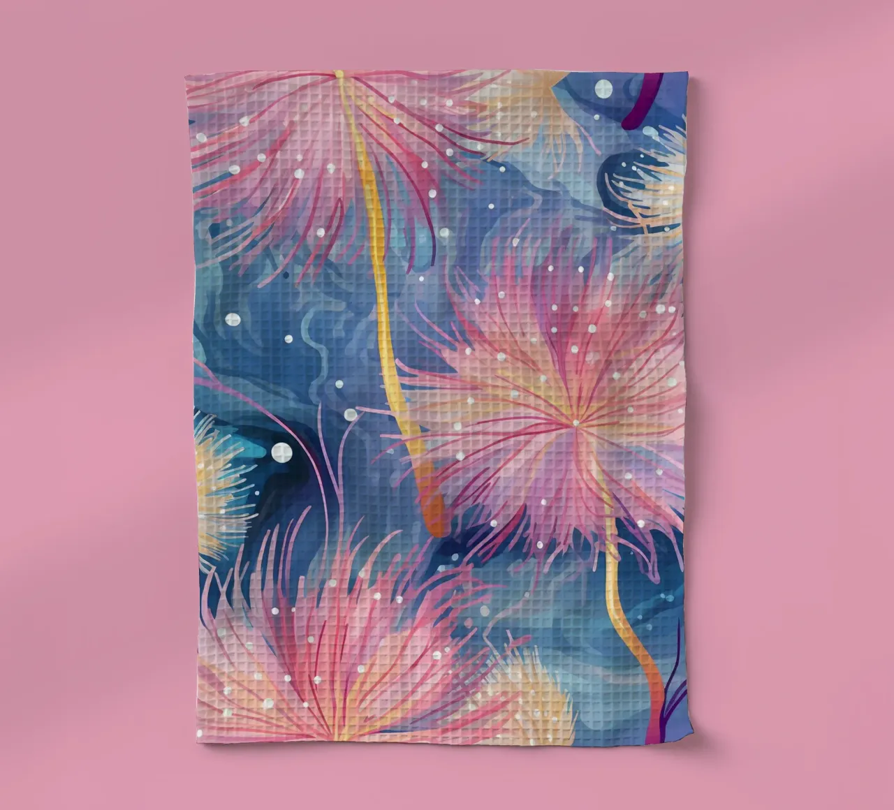 Pinky Floral Dandelions tea towel by Botanical Pattern House