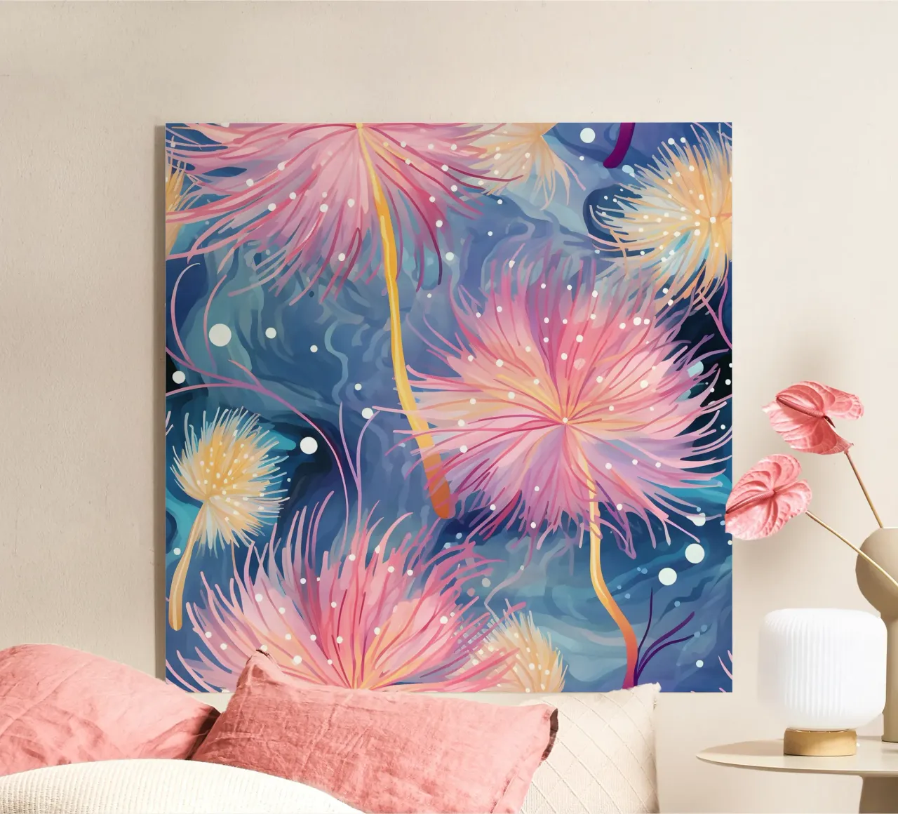 Pinky Floral Dandelions acrylic glass by Botanical Pattern House