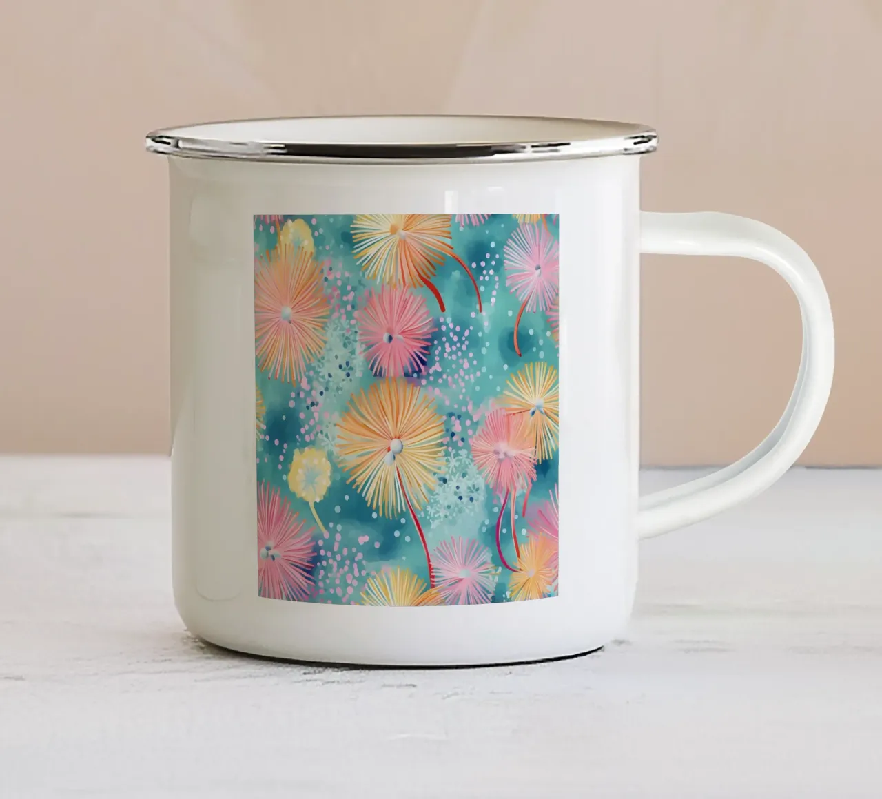 Denti di leone floreali Pinky tazza in smalto da Botanical Pattern House