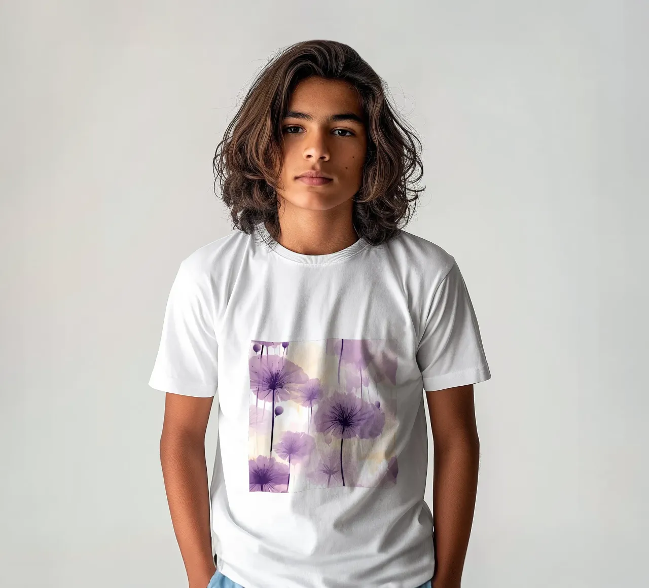 Purple Dandelions kids t-shirt by Botanical Pattern House