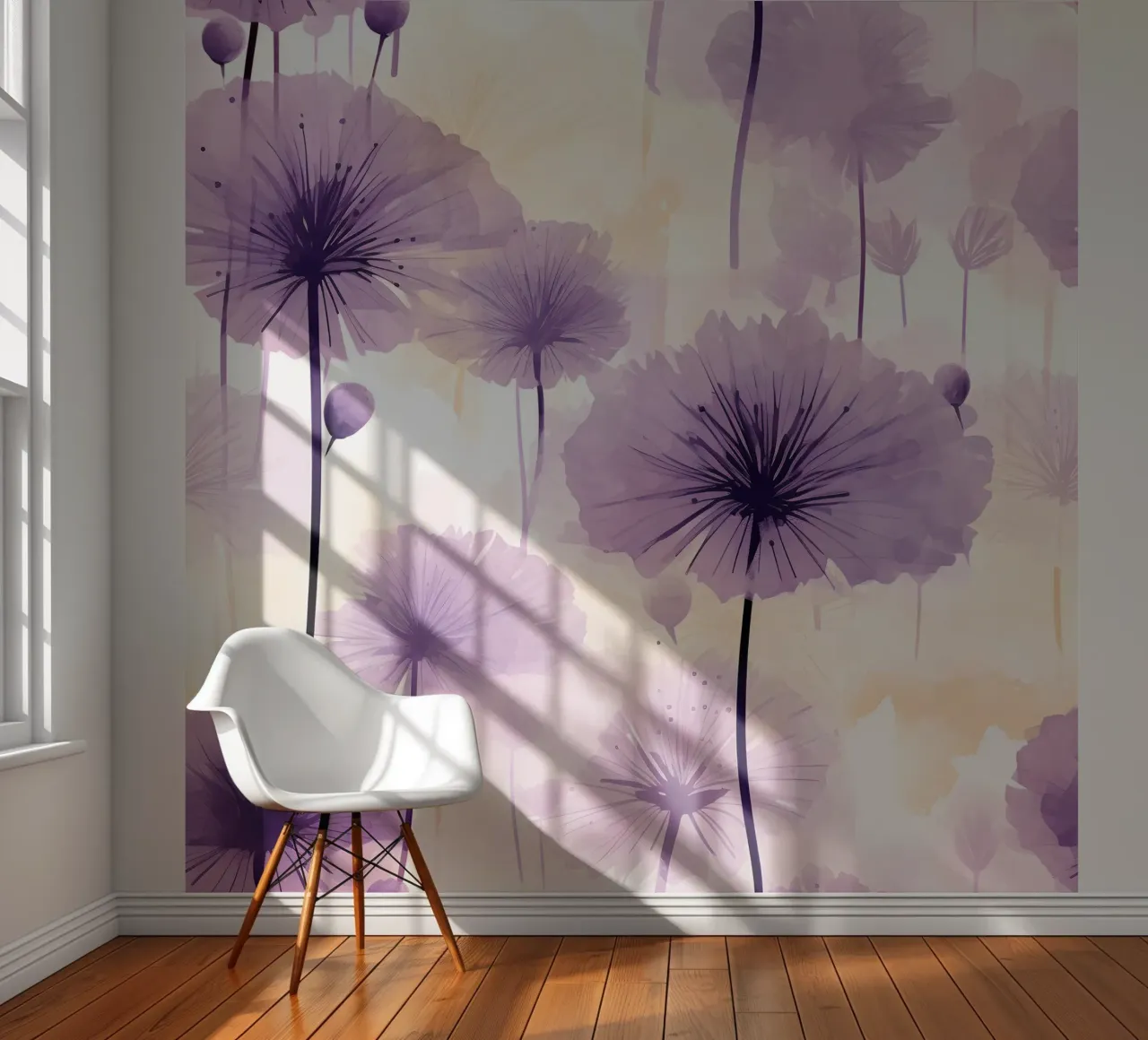 Purple Dandelions photo wallpaper by Botanical Pattern House