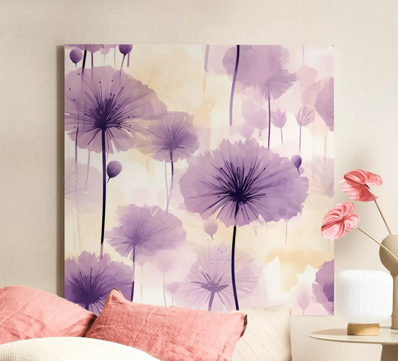 Purple Dandelions canvas by Botanical Pattern House