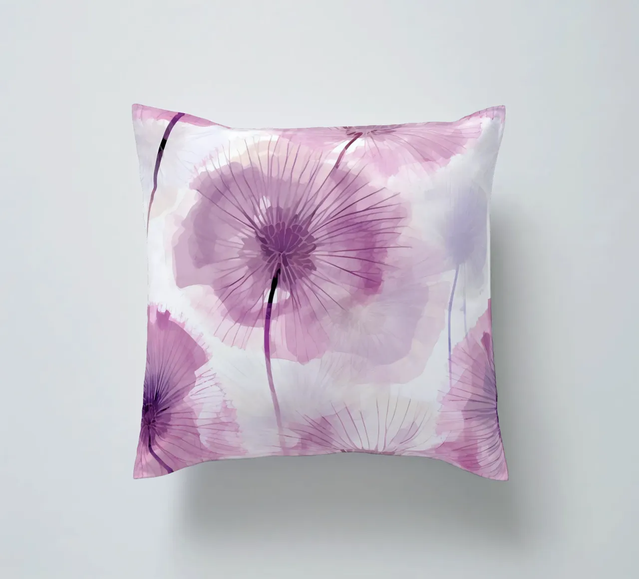 Purple Dandelions decorative cushion by Botanical Pattern House