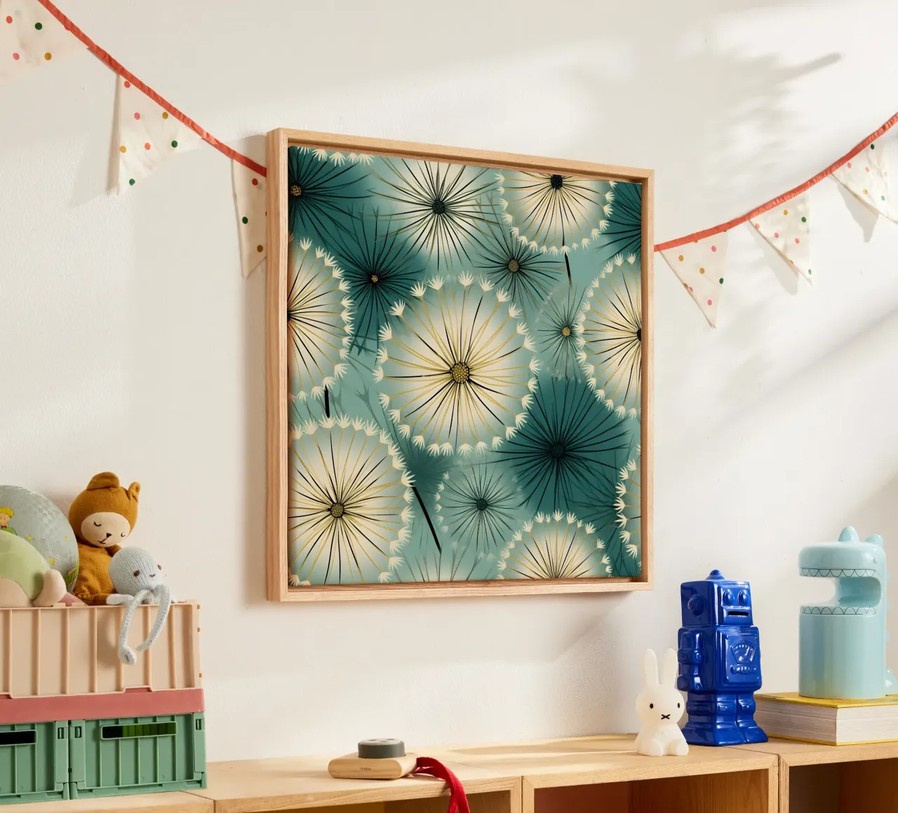 Soft Dandelions canvas with Floater frame by Botanical Pattern House