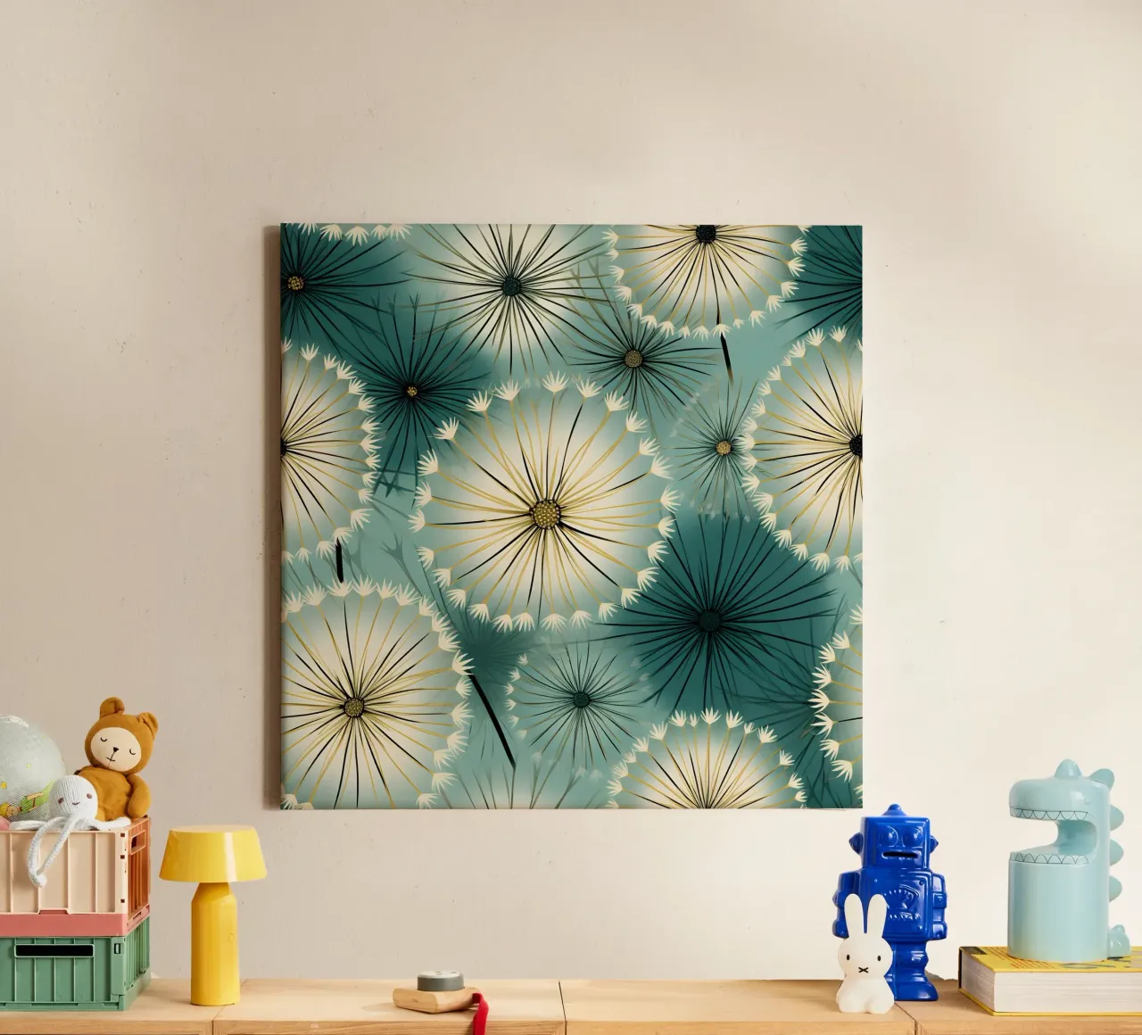 Soft Dandelions canvas with Floater frame by Botanical Pattern House