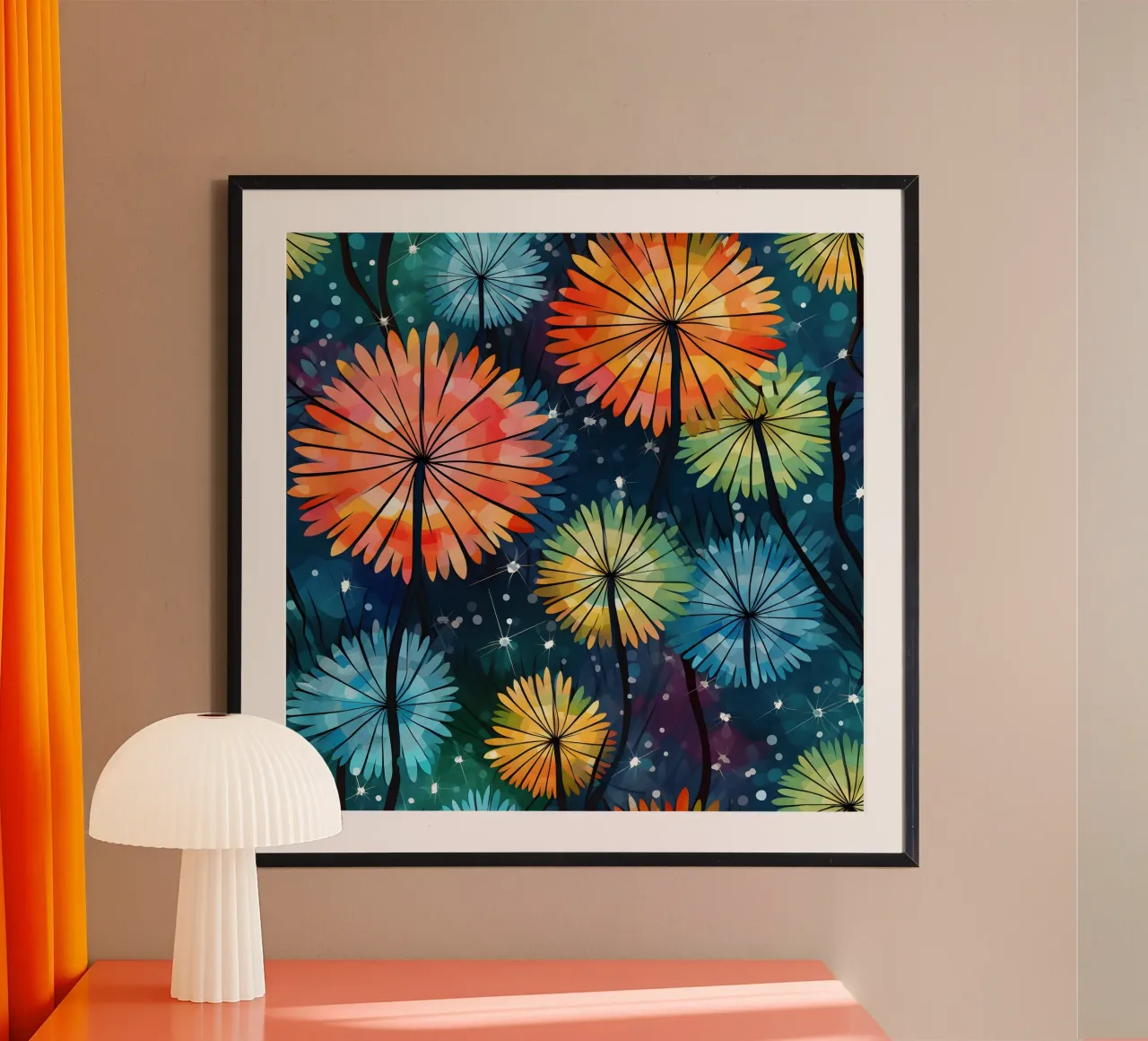 Starlit Pusteblumen Poster von Botanical Pattern House