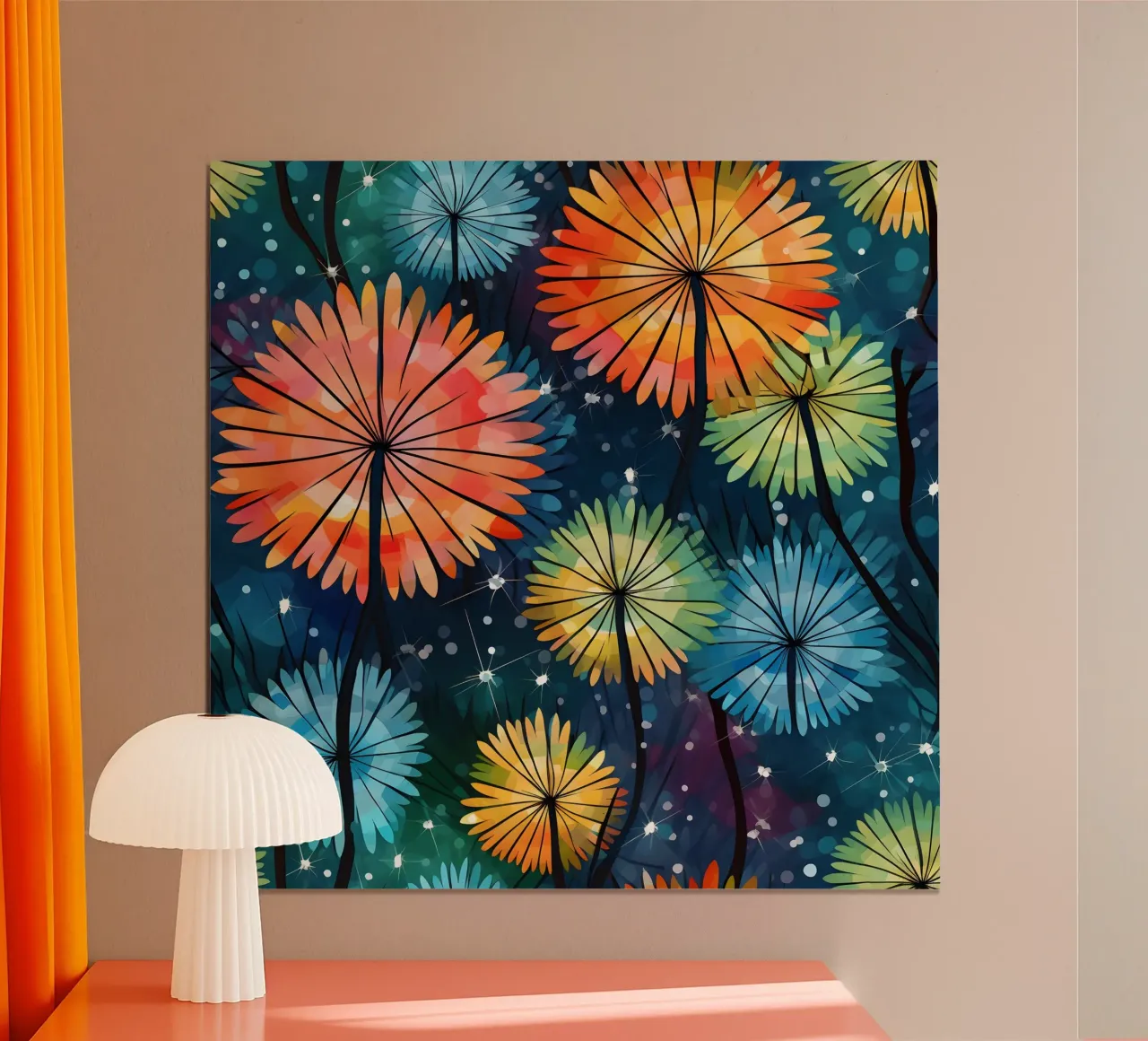 Starlit Pusteblumen Poster von Botanical Pattern House