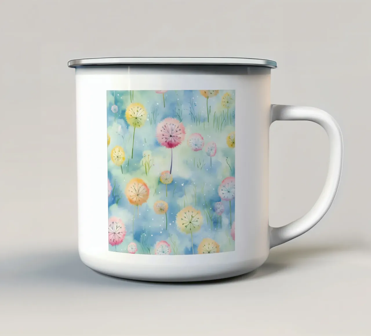 Denti di leone arcobaleno tazza in smalto da Botanical Pattern House