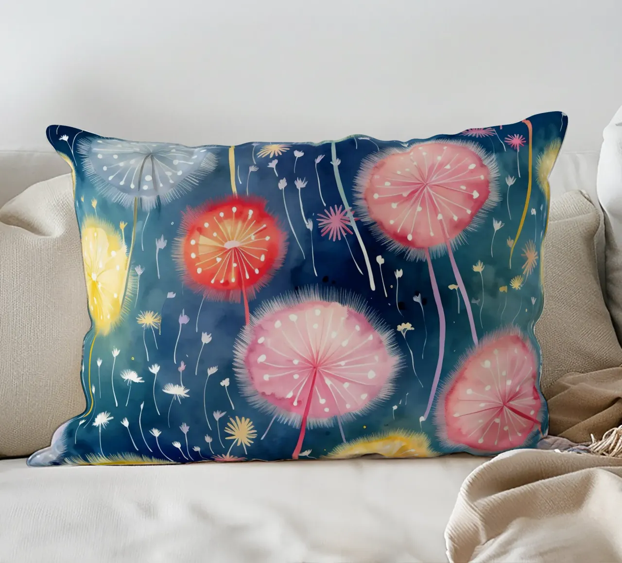 Denti di leone arcobaleno cuscino da Botanical Pattern House