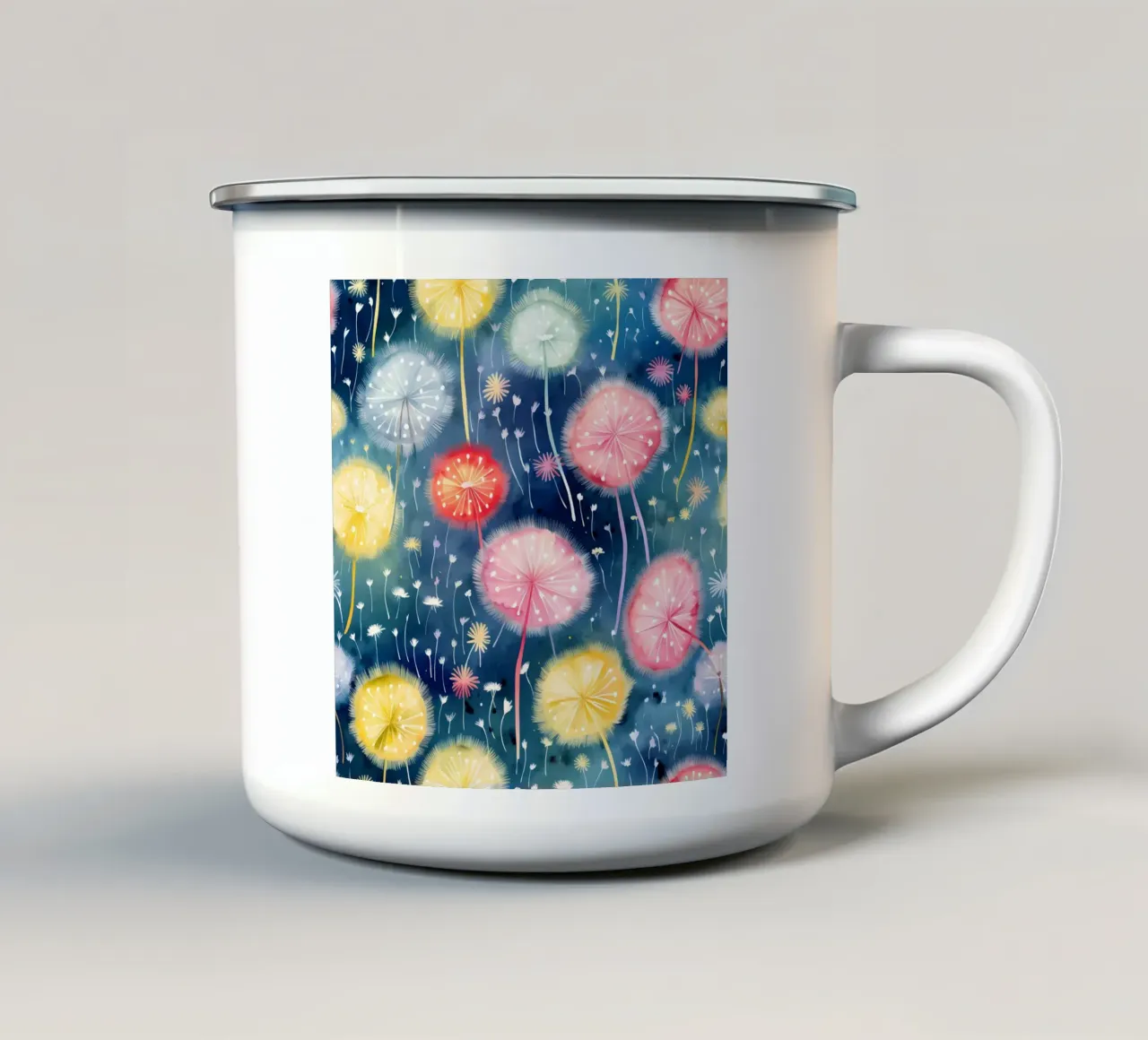 Denti di leone arcobaleno tazza in smalto da Botanical Pattern House