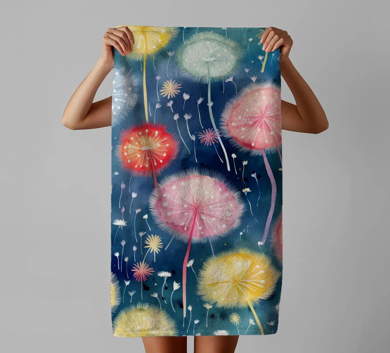 Rainbow Dandelions towel by Botanical Pattern House