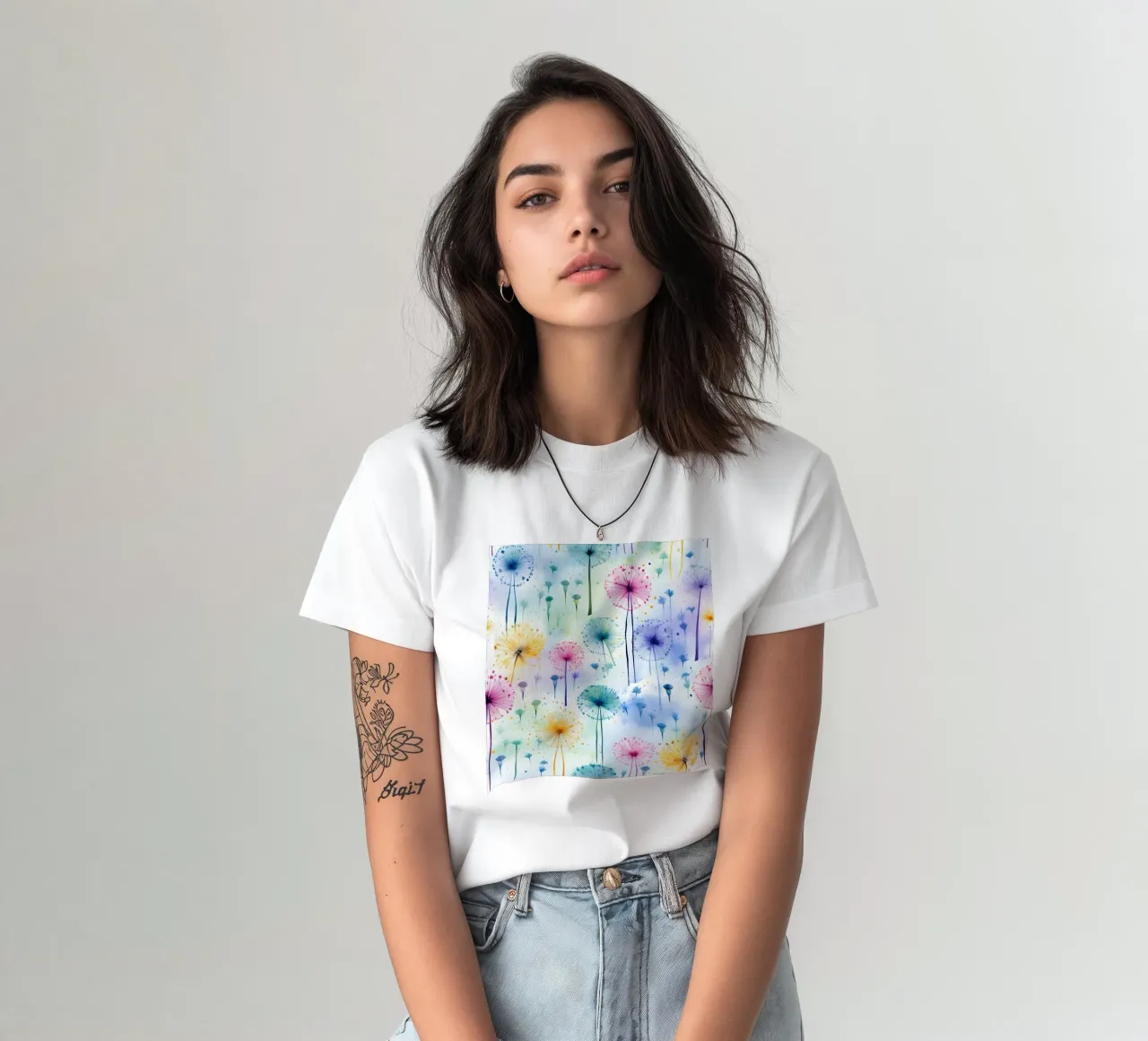 Denti di leone arcobaleno t-shirt da Botanical Pattern House