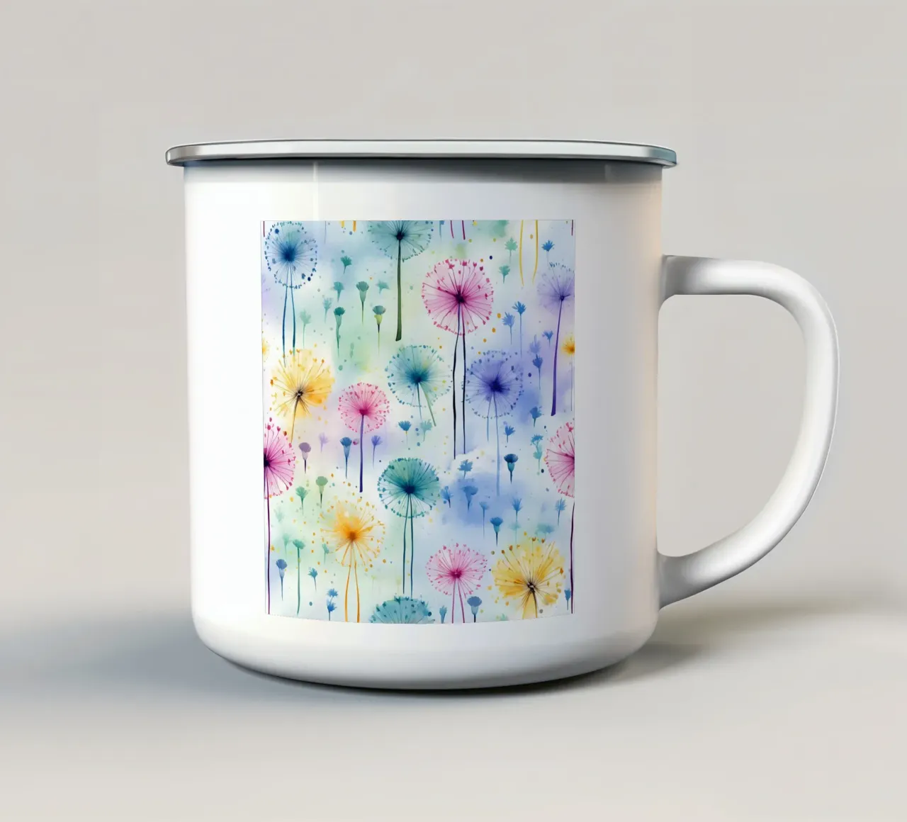 Denti di leone arcobaleno tazza in smalto da Botanical Pattern House